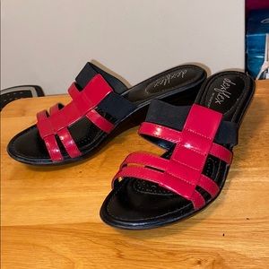 Red and Black Wedge Sandals       Wore once